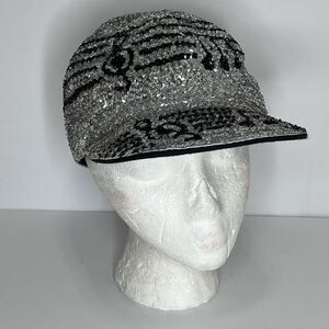 JC Brand Silver Black Sequin Music Notes Treble Clef Teacher Baseball Cap Hat OS